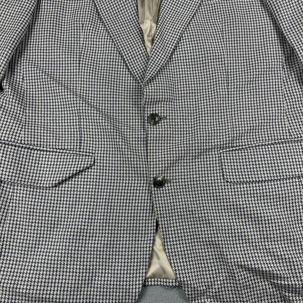 Vintage Burberrys Blazer‎ Mens 46 Navy Gray Houndstooth Sport Coat 2 Button 90s